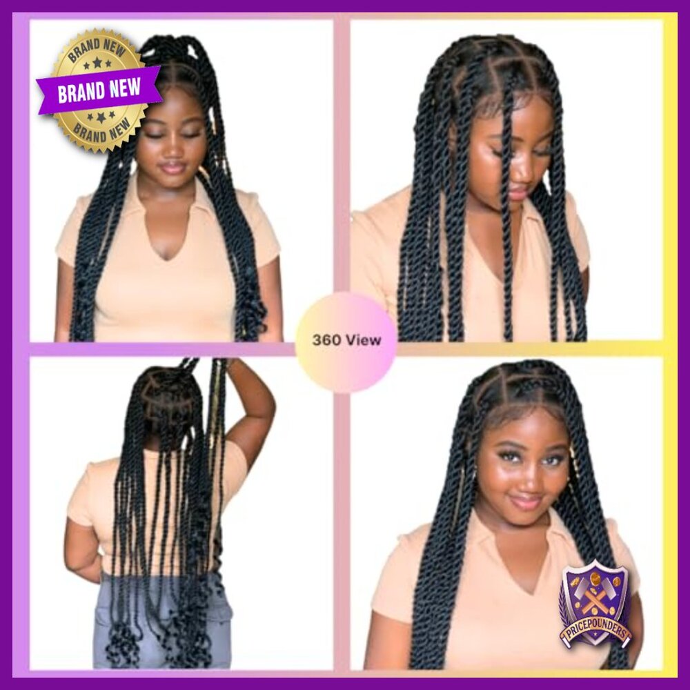 36" Full Lace Knotless Jumbo Twist Braided Wig, Synthetic, Pre-Plucked - Picture 6 of 6